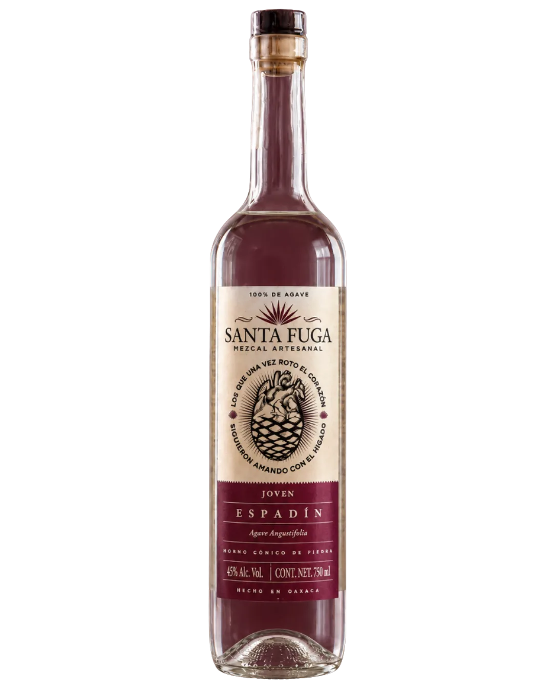 Botella de Mezcal Espadín Santa Fuga, agave angustifolia, 750 ml